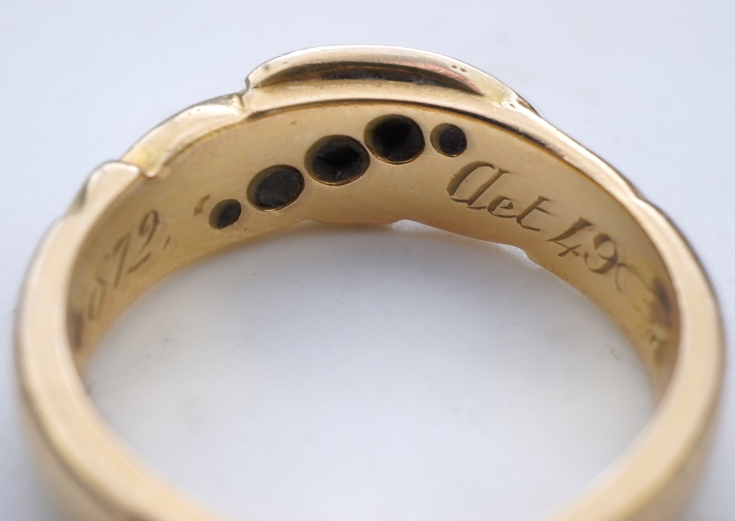 A Victorian enamel and diamond mourning ring, circa 1872